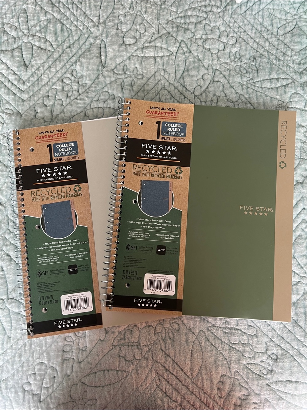 Five Star Recycled Spiral Notebooks in Olive Green and Kraft (set of 2)